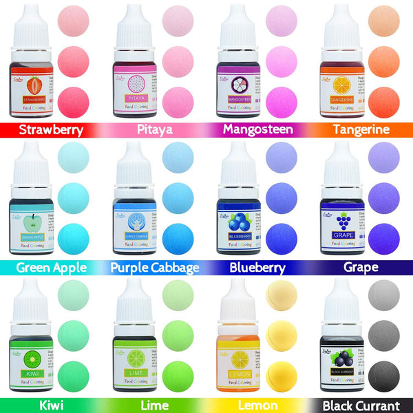 Food Coloring - 12 Color Bright Rainbow Cake Food Coloring Set for Baking, Decorating, Icing and Cooking - Assorted Variety Liquid Food Color Dye for Slime Making and DIY Crafts - .25 fl. oz. Bottles