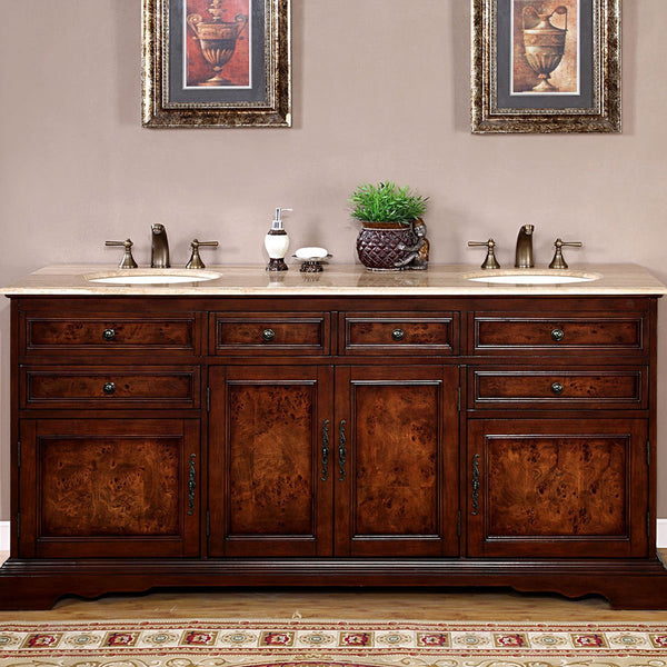 72" Bathroom Furniture Travertine Top Double Sink Vanity Cabinet 716T