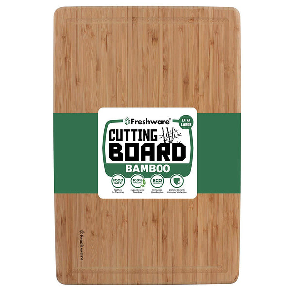 Freshware Bamboo Cutting Board - Wood Chopping Boards for Food Prep, Meat, Vegetables, Fruits, Crackers & Cheese, Set of 3