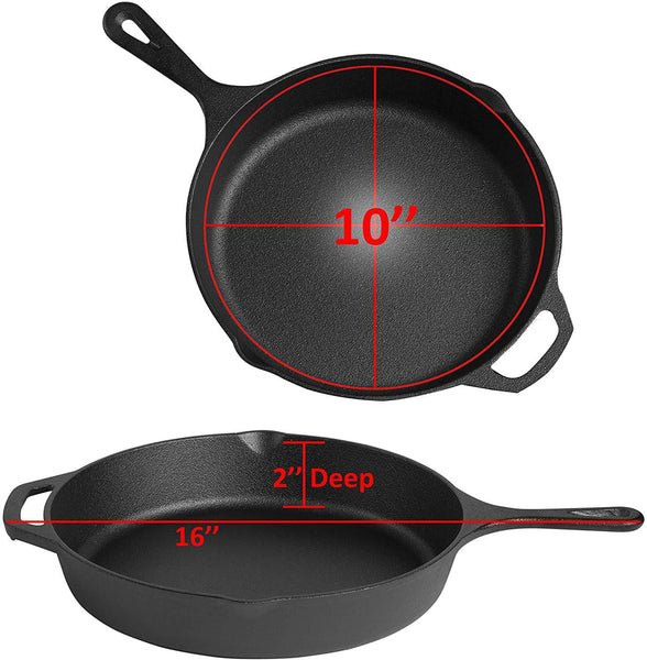 MEKBOK Cast Iron Skillet Set of 2 | Pre-seasoned 10 & 12 Inch Non-Stick Skillets | Multifunctional Pots for Frying, Cooking, Baking, Grilling |Use On Induction, Electric.