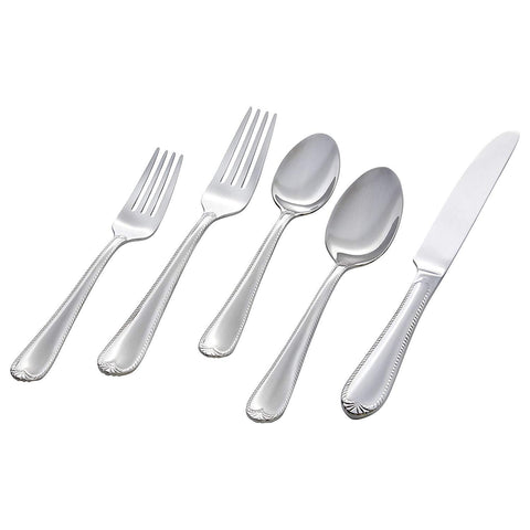 Stone & Beam Traditional Stainless Steel Flatware Silverware Set, Service for 8, 45-Piece, Silver with Square Brushed Trim