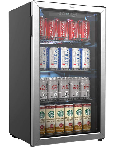 hOmeLabs Beverage Refrigerator and Cooler - 120 Can Mini Fridge with Glass Door for Soda Beer or Wine - Small Drink Dispenser Machine for Office or Bar with Adjustable Removable Shelves