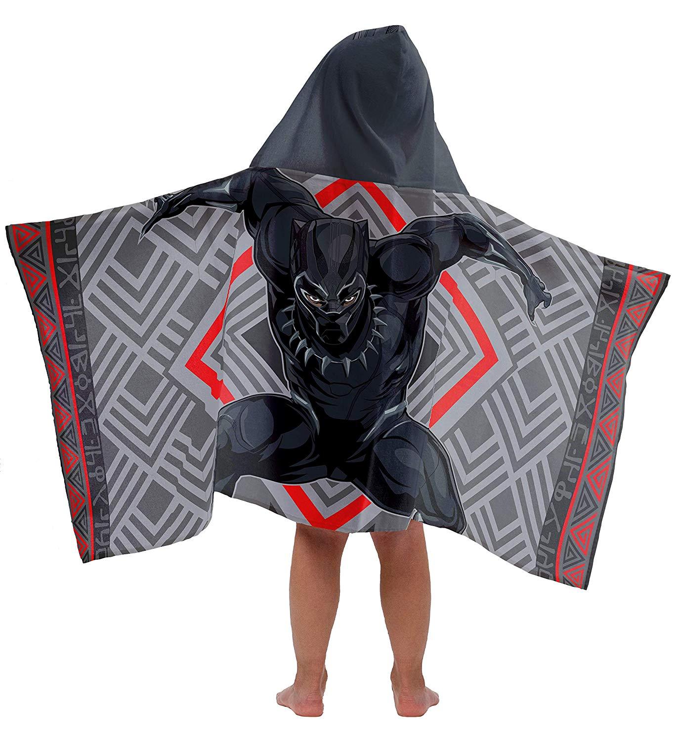 Jay Franco Marvel Black Panther Kids Bath/Pool/Beach Hooded Towel - Super Soft & Absorbent Fade Resistant Cotton Towel, Measuring 22 inch x 51 inch (Official Marvel Product)