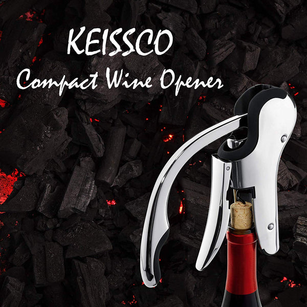 Keissco Compact Wine opener Stainless Steel Vertical Lever Corkscrew with Foil Cutter