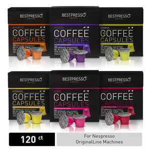 Bestpresso Coffee for Nespresso Original Machine 120 pods Certified Genuine Espresso Variety Pack, Pods Compatible with Nespresso Original