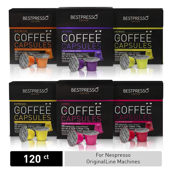 Bestpresso Coffee for Nespresso Original Machine 120 pods Certified Genuine Espresso Variety Pack, Pods Compatible with Nespresso Original