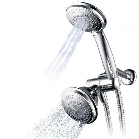 Hydroluxe 1433 Handheld Showerhead & Rain Shower Combo. High Pressure 24 Function 4" Face Dual 2 in 1 Shower Head System with Stainless Steel Hose, Patented 3-Way Water Diverter in All-Chrome Finish