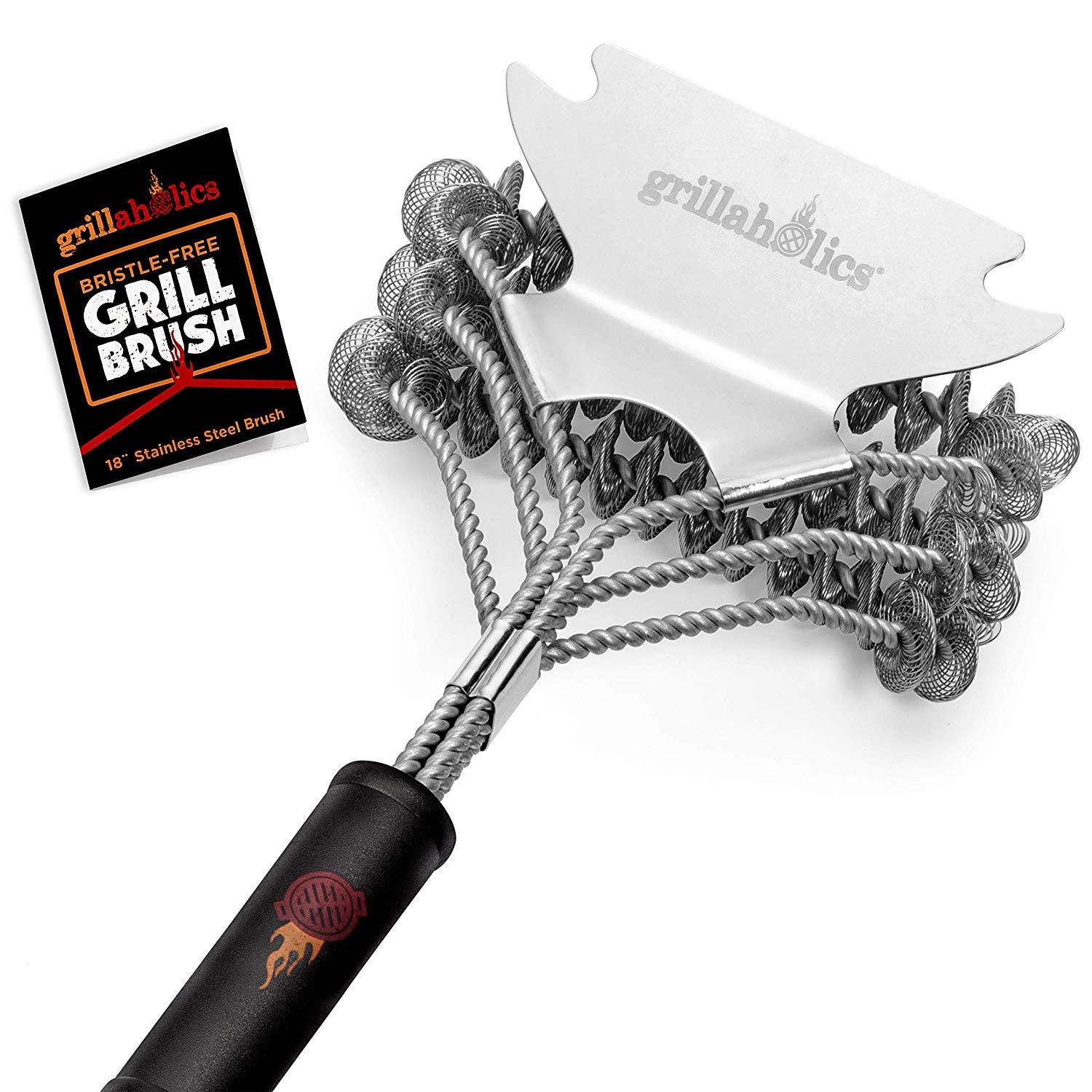 Grillaholics Grill Brush Bristle Free - Safe Grill Cleaning with No Wire Bristles - Professional Heavy Duty Stainless Steel Coils and Scraper - Lifetime Manufacturers Warranty