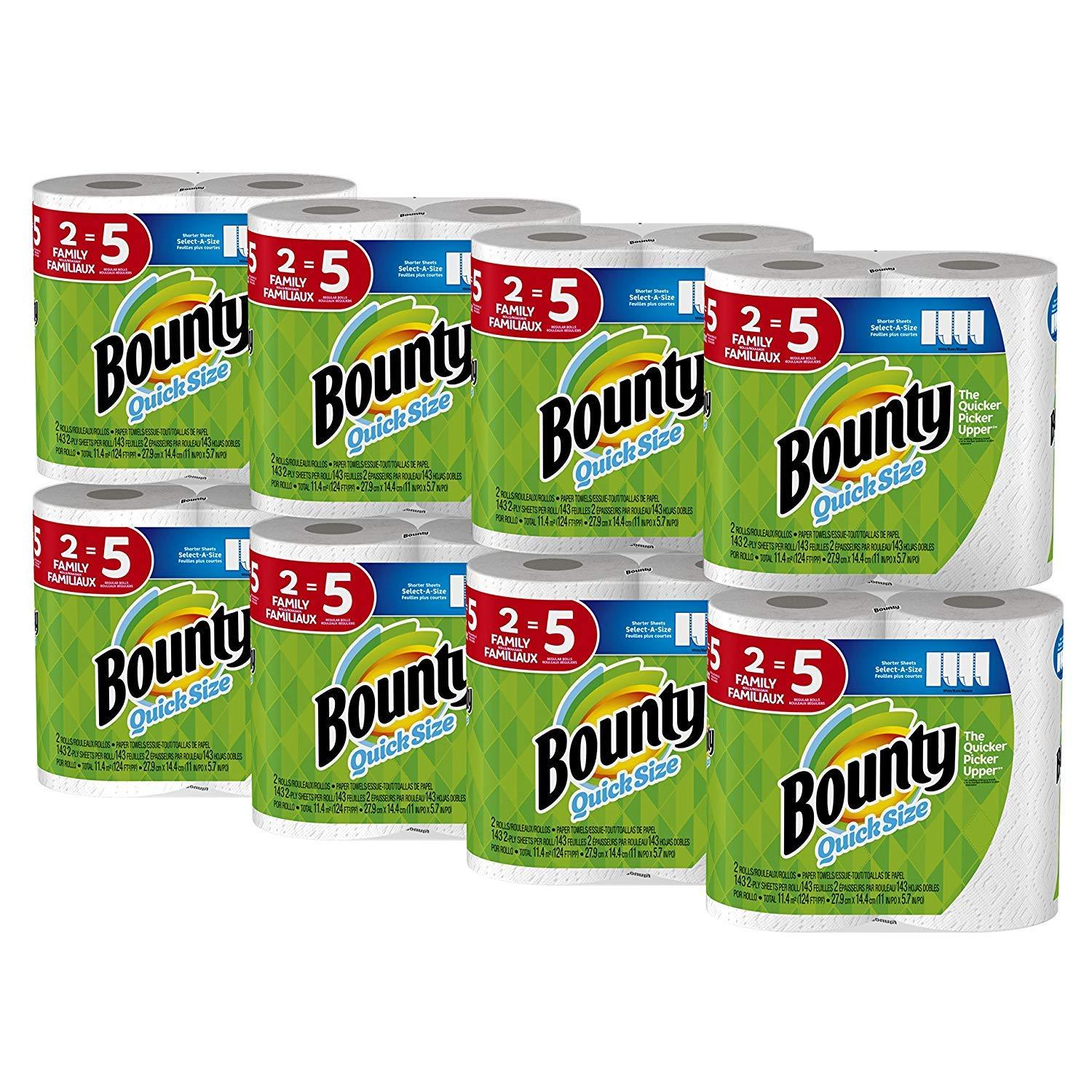 Bounty Quick-Size Paper Towels, White, Family Rolls, 16 Count (Equal to 40 Regular Rolls)