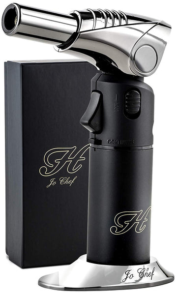Jo Chef Kitchen Torch, Blow Torch - Refillable Butane Torch With Adjustable Flame - Culinary Torch, Creme Brûlée Torch For Cooking Food, Baking, BBQ & More + FREE Recipe eBook (With Fuel Gauge)