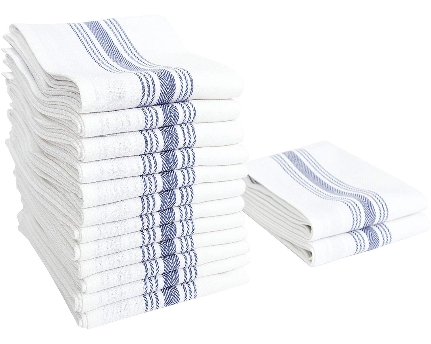 Value Basics Herringbone Stripe Kitchen Towel Set, 15" x 25", 14-Pack, Blue & White