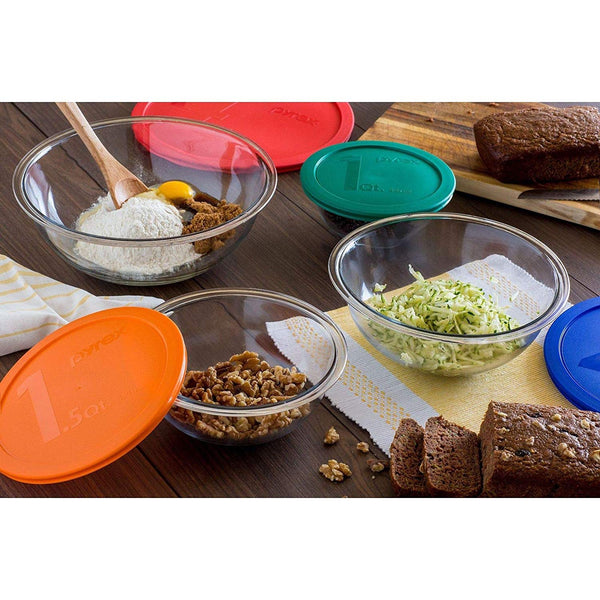 Pyrex Smart Essentials Mixing Bowl Set Including Locking Lids (Clear), 8 piece