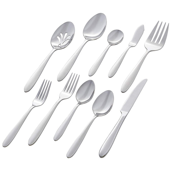 Stone & Beam Traditional Stainless Steel Flatware Silverware Set, Service for 8, 45-Piece, Silver with Square Brushed Trim