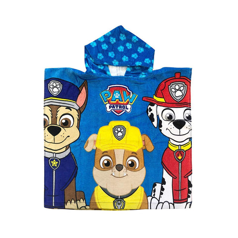 Paw Patrol Chase, Rubble and Marshall Blue Hood with Dog Prints Poncho Hooded Towel