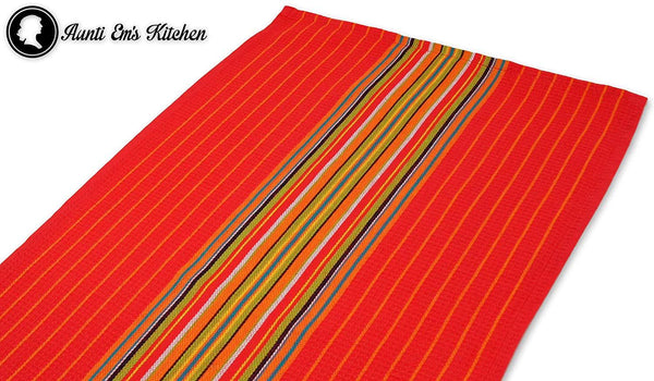 Kitchen Dish Towels Salsa Stripe - 100% Natural Absorbent Cotton (Size 28 x 16 inches) Festive Red, Orange, Green and Blue, 12-Pack