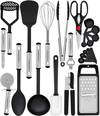 Kitchen Utensil Set - 23 Nylon Cooking Utensils - Kitchen Utensils with Spatula - Kitchen Gadgets Cookware Set - Best Kitchen Tool Set Gift by HomeHero