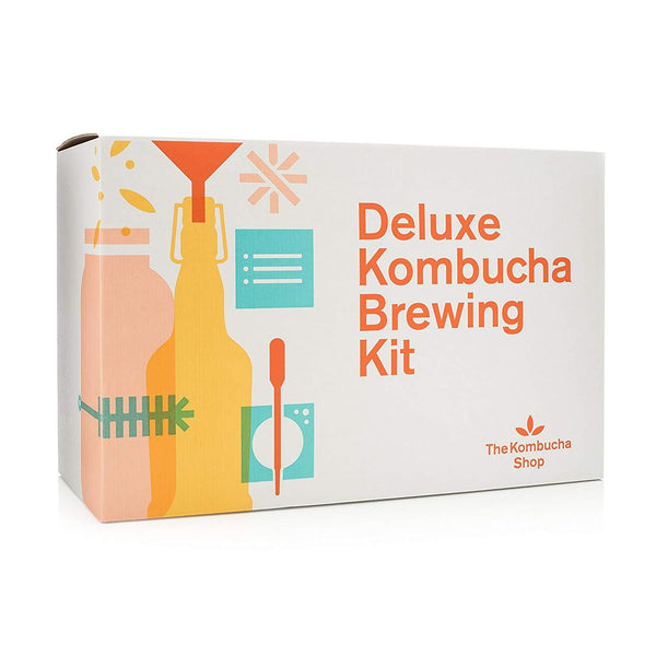 The Kombucha Shop Kombucha Brewing Kit with 1 Gallon Glass Brew Jar, Kombucha SCOBY and Starter Pouch, Temperature Gauge, pH Strips, Loose Leaf Tea and More