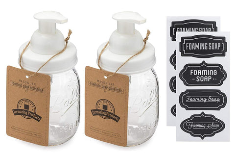 Jarmazing Products Mason Jar Foaming Soap Dispenser – White – with 16 Ounce Ball Mason Jar - Two Pack!