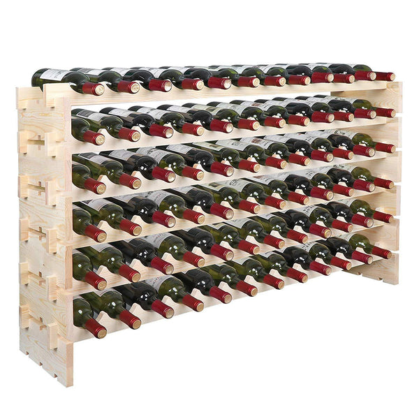 Smartxchoices 96 Bottle Stackable Modular Wine Rack Wooden Wine Storage Rack Free Standing Wine Holder Display Shelves, Wobble-Free, Solid Wood, (8 Row, 96 Bottle Capacity) (96 Bottle)