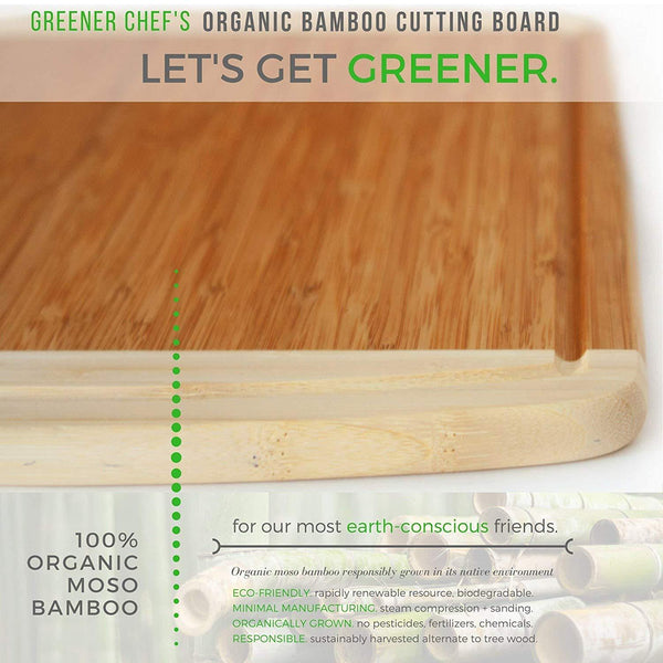 Greener Chef Extra Large Organic Bamboo Cutting Board for Kitchen - Lifetime Replacement Boards - 18 x 12.5 Inches - Best Wood Butcher Block and Wooden Carving Board for Meat and Chopping Vegetables