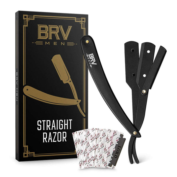 Straight Razor | 100 Single Edge Lord Platinum Saloon Blades | 100% Stainless Steel | Professional Shavette for Close Shaving | Exquisite Design for Classy Gentlemen | Straight Razor Set - BRV MEN