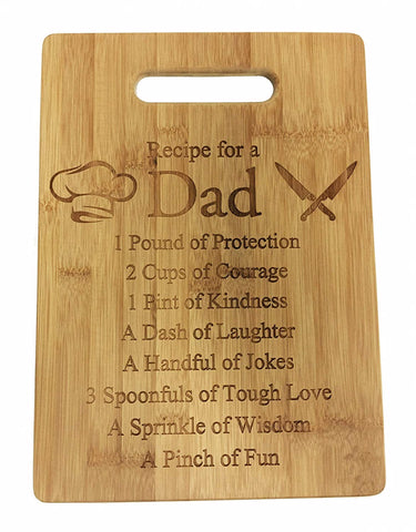 Recipe for a Dad Cute Funny Laser Engraved Bamboo Cutting Board - Wedding, Housewarming, Anniversary, Birthday, Father's Day, Gift