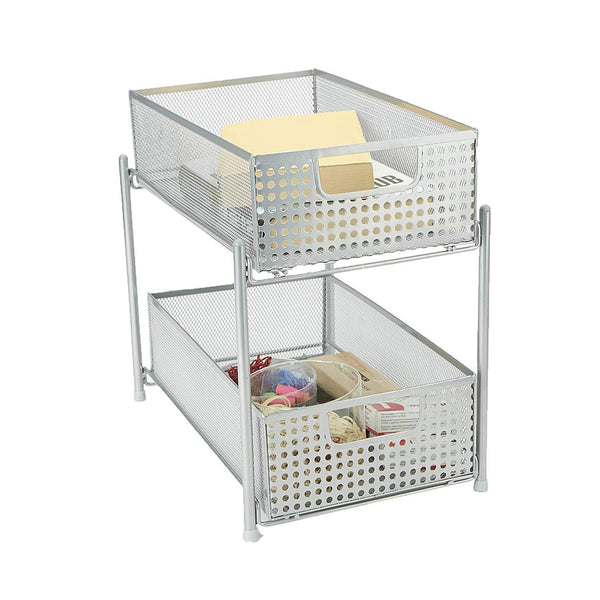 Mind Reader 2 Tier Metal Mesh Storage Baskets Organizer, Home, Office, Kitchen, Bathroom, Silver