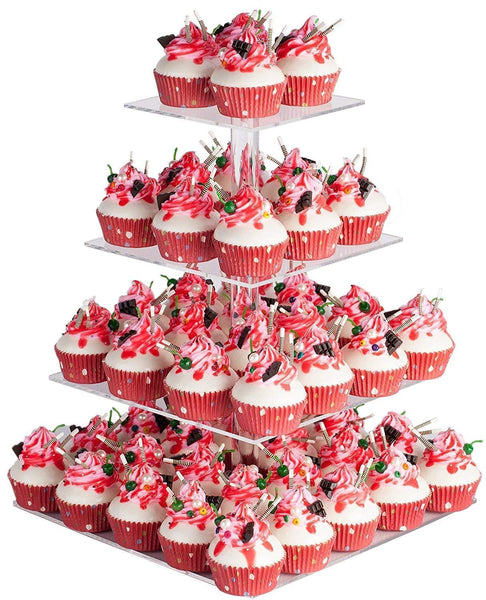 YestBuy 4 Tier Maypole Square Wedding Party Tree Tower Acrylic Cupcake Display Stand (15.1 Inches)