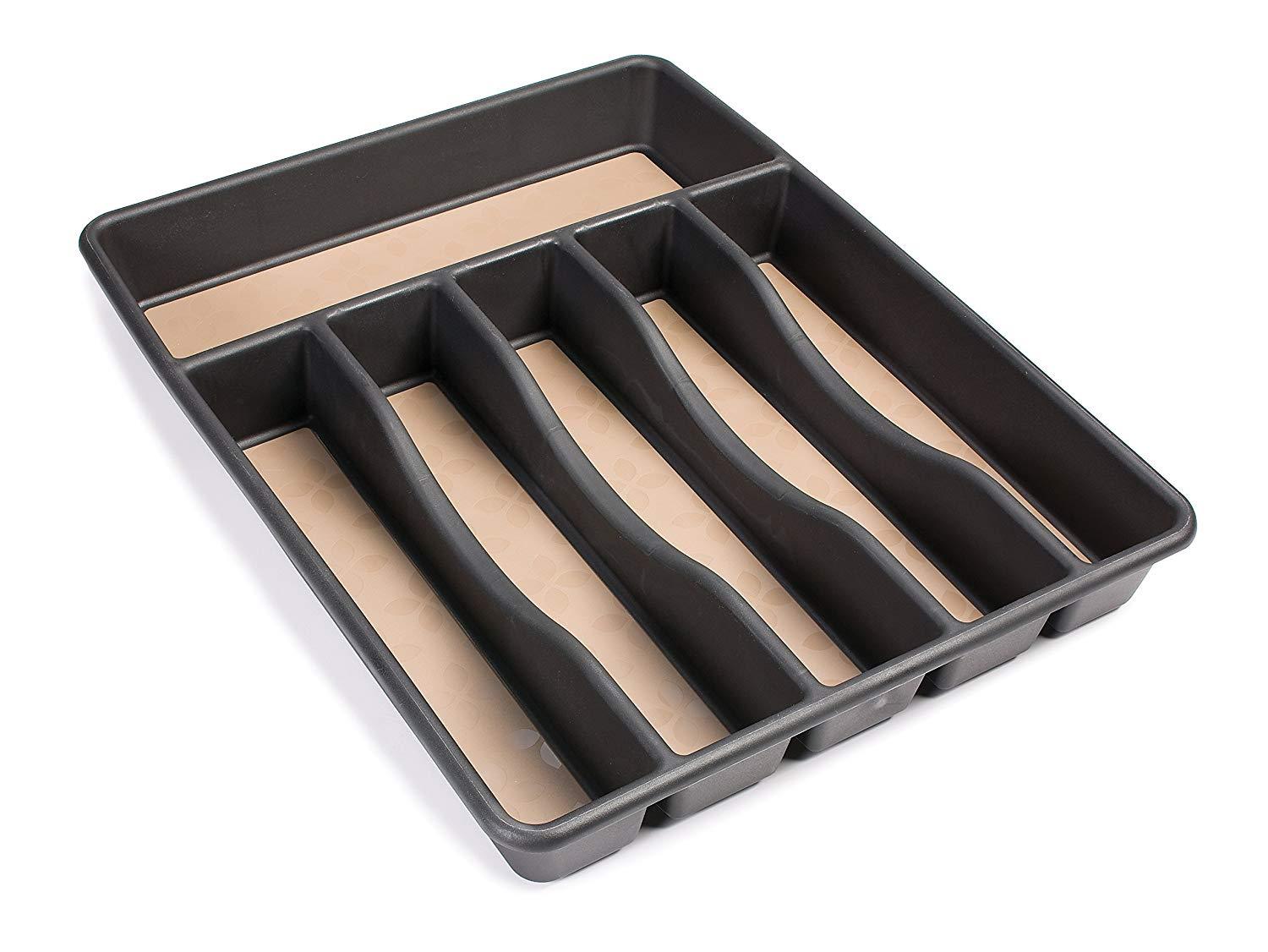 Rubbermaid No-Slip Large, Silverware Tray Organizer, Black with Gray 1994536