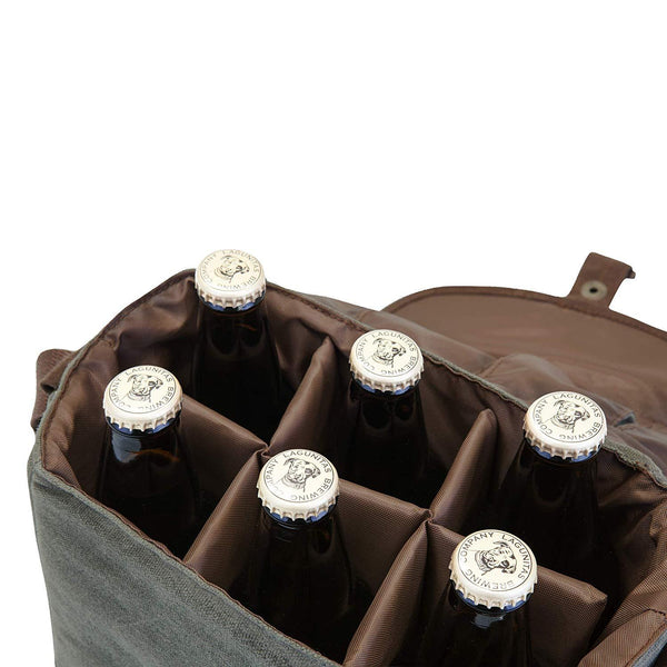 LEGACY - a Picnic Time Brand 6-Bottle Beer Caddy with Integrated Bottle Opener, Khaki Green/Brown