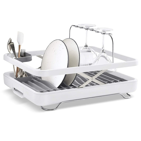 KOHLER Large Collapsible & Storable Dish Drying Rack with Wine Glass Holder and Collapsible Utensil Band. Even Made to Hold Pots and Pans, Charcoal