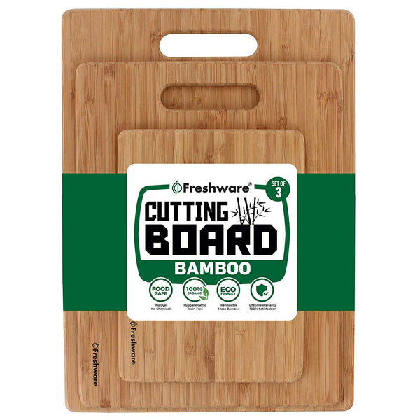 Freshware Bamboo Cutting Board - Wood Chopping Boards for Food Prep, Meat, Vegetables, Fruits, Crackers & Cheese, Set of 3