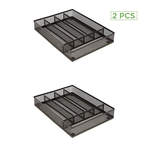 MIND READER 5 SECTION CUTLERY TRAY DRAWER ORGANIZER 2 PACK, BLACK MESH  MESHCUT2-BLK