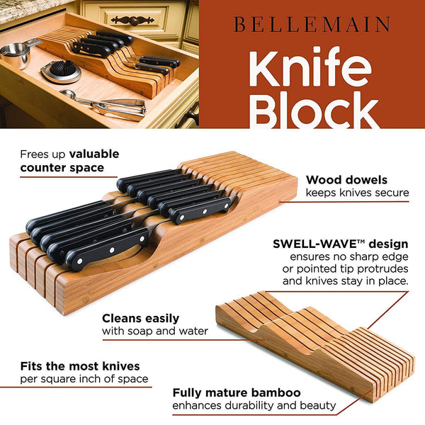 Bellemain 100% Pure Bamboo in Drawer Knife Block, Knife Organizer