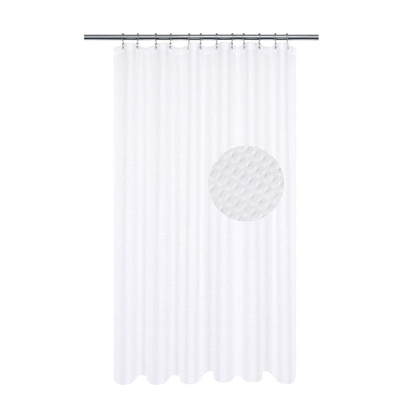 Waffle Weave Fabric Shower Curtain 230 GSM Heavy Duty, Spa, Hotel Luxury, Water Repellent, White Pique Pattern, 71 x 72 inches Decorative Bathroom Curtain