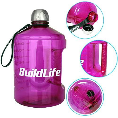 BuildLife 1 Gallon Water Bottle Motivational Fitness Workout with Time Marker |Drink More Water Daily | Clear BPA-Free | Large 128 Ounce/73OZ/43OZ of Water