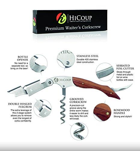 Professional Waiter’s Corkscrew by HiCoup - Rosewood Handle All-in-one Corkscrew, Bottle Opener and Foil Cutter, Used By Sommeliers, Waiters and Bartenders Around The World