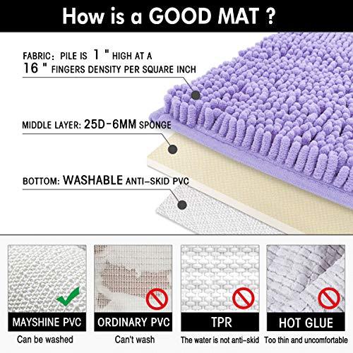 MAYSHINE Non-Slip Bathroom Rug Shag Shower Mat Machine-Washable Bath Mats with Water Absorbent Soft Microfibers, 20" W x 32" L, Turquoise