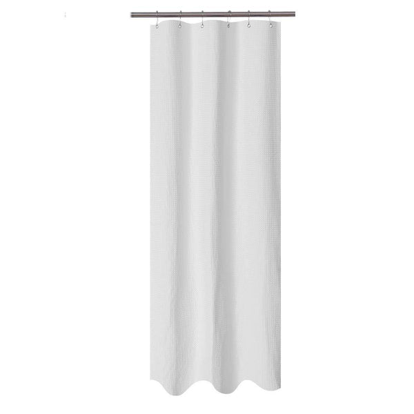 Waffle Weave Fabric Shower Curtain 230 GSM Heavy Duty, Spa, Hotel Luxury, Water Repellent, White Pique Pattern, 71 x 72 inches Decorative Bathroom Curtain