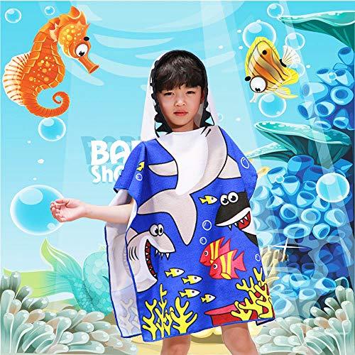 HETH Kids Hooded Beach and Bath Towel 100% Cotton Beach Swimming Coverup for Age 2-8 Years Old Multi-use for Bath/Shower/Pool(Tiger Shark)