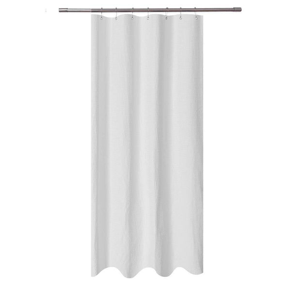 Waffle Weave Fabric Shower Curtain 230 GSM Heavy Duty, Spa, Hotel Luxury, Water Repellent, White Pique Pattern, 71 x 72 inches Decorative Bathroom Curtain