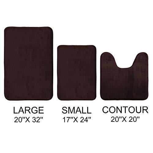 AOACreations Non Slip Memory Foam Bathroom Bath Mat Rug 3 Piece Set, Includes 1 Large 20" x 32", 1 Contour 20" x 20" and 1 Small 17" x 24" (Dark Brown)