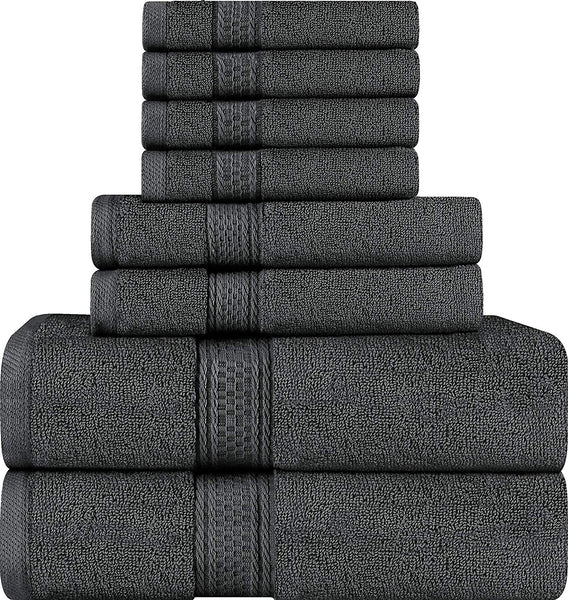 Utopia Towels 8 Piece Towel Set, Dark Grey, 2 Bath Towels, 2 Hand Towels, and 4 Washcloths