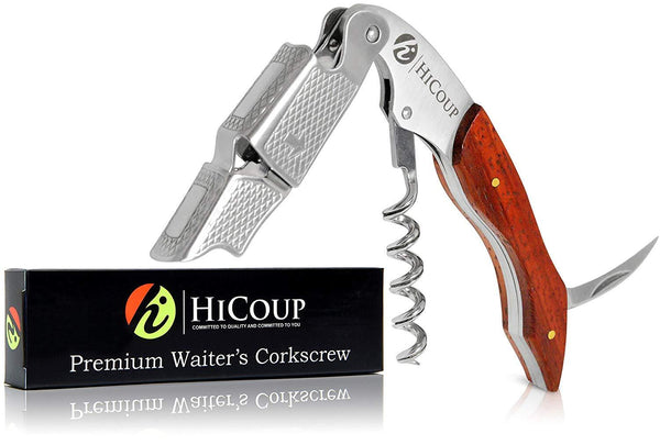 Professional Waiter’s Corkscrew by HiCoup - Rosewood Handle All-in-one Corkscrew, Bottle Opener and Foil Cutter, Used By Sommeliers, Waiters and Bartenders Around The World