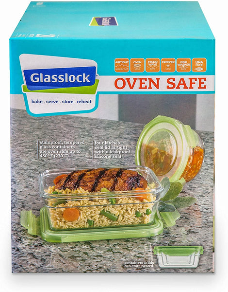 2 X New Snaplock Lid: Tempered Glasslock Storage Containers with green lids 20pc set~Microwave & Oven Safe