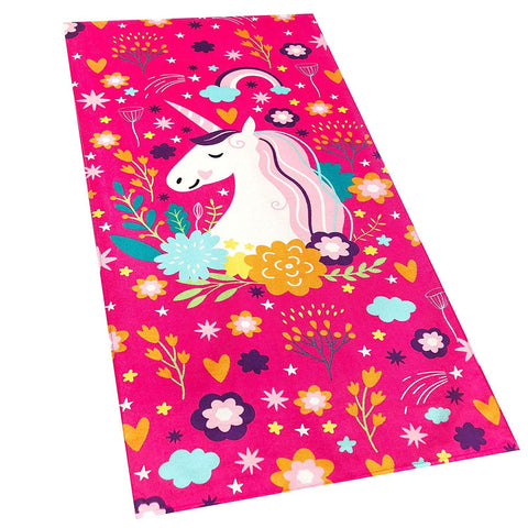 Softerry Love Unicorn Beach Towel Pink Fantasy Rainbow 30 x 60 inches 100% Cotton Velour