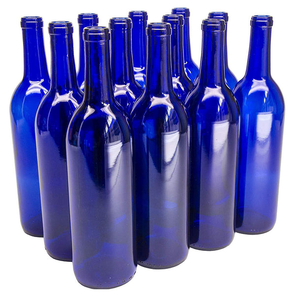 North Mountain Supply 750ml Glass Bordeaux Wine Bottle Flat-Bottomed Cork Finish - Case of 12 - Clear/Flint