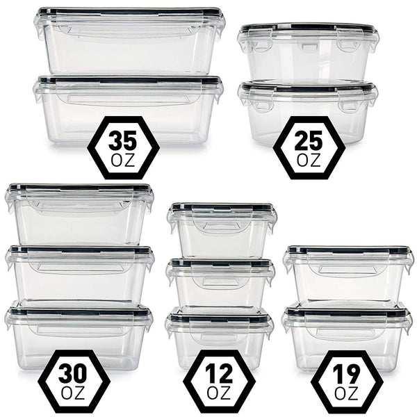 [12-Pack] Food Storage Containers with Lids - Plastic Food Containers with lids - Plastic Containers with lids - Airtight Leak Proof Easy Snap Lock and BPA Free Plastic Container Set for Kitchen Use