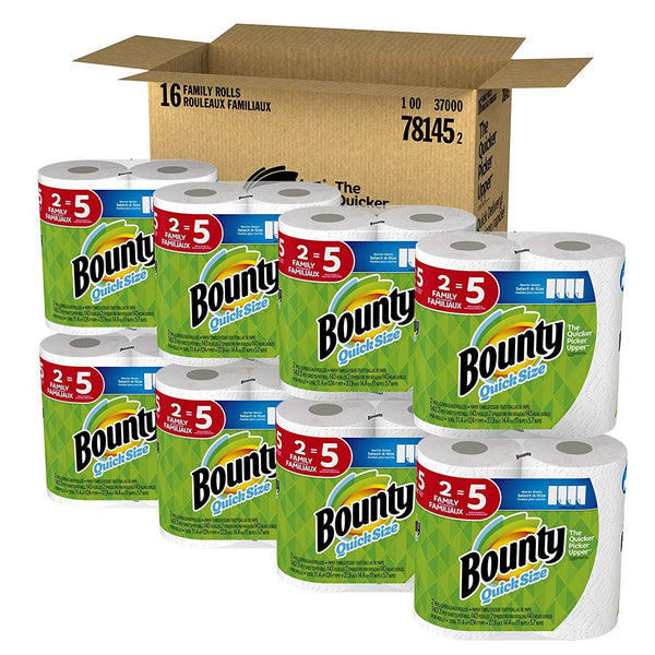 Bounty Quick-Size Paper Towels, White, Family Rolls, 16 Count (Equal to 40 Regular Rolls)