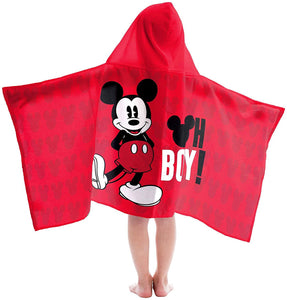 Jay Franco Disney Mickey Mouse Oh Boy Super Soft & Absorbent Kids Hooded Bath/Pool/Beach Towel - Fade Resistant Cotton Terry Towel 22.5" Inch x 51" Inch (Official Disney Product)